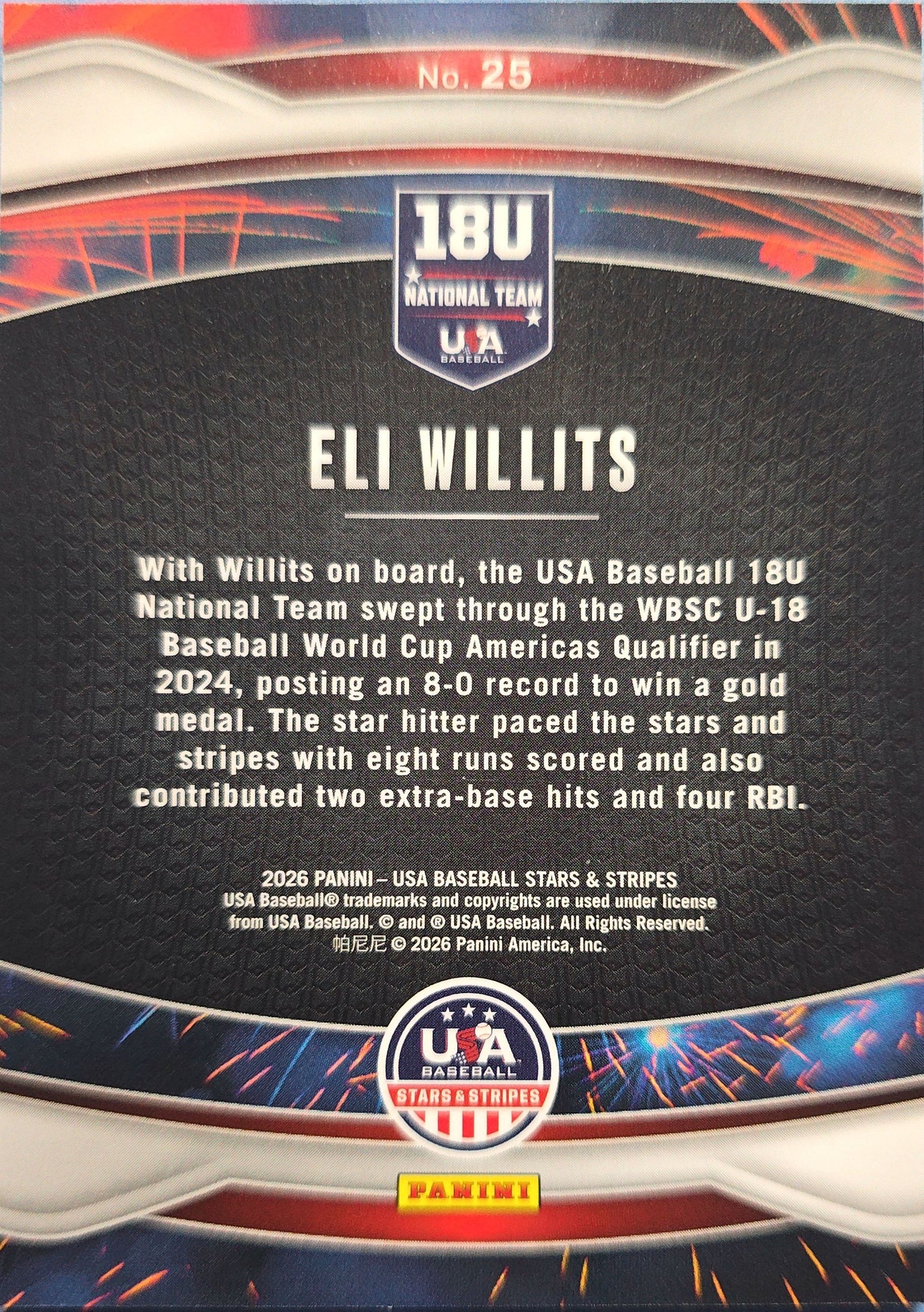 Eli Willits 2026 Panini Stars & Stripes 18U Fireworks #25