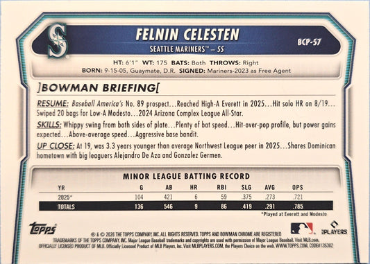 Felnin Celesten 2026 Bowman Chrome Rookie Prospects BCP-37