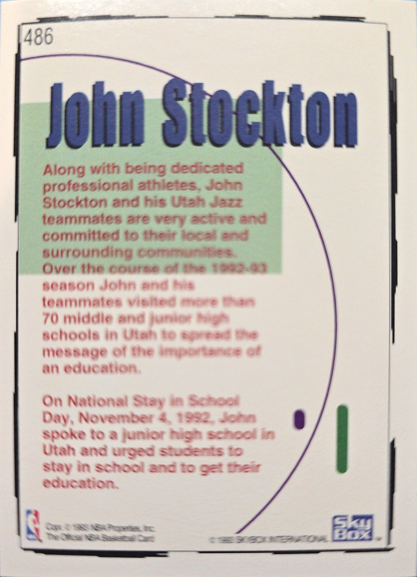 John Stockton 1992-1993 Skybox Stay in School #486