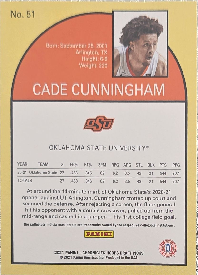 Cade Cunningham 2021 Panini NBA Hoops Tribute #51