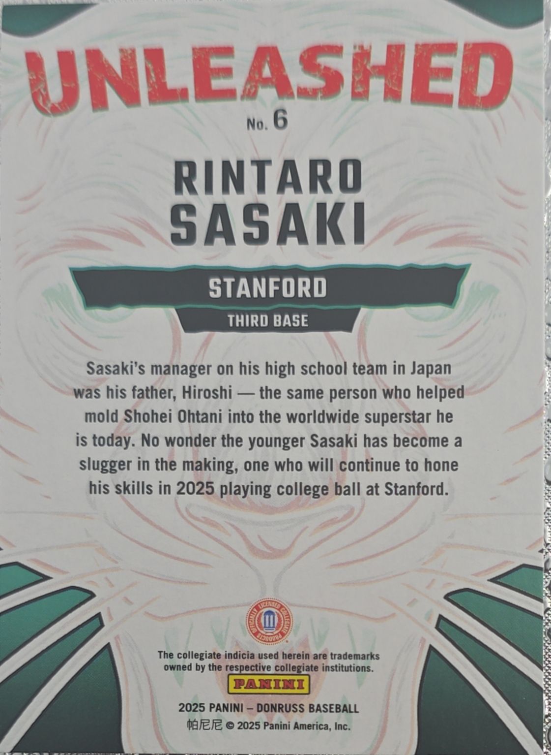 Rintaro Sasaki 2025 Panini Donruss Unleashed #6