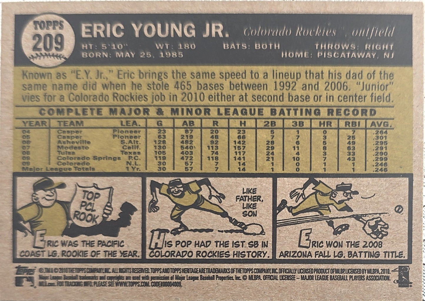Eric Young Jr. 2010 Topps Heritage Rookie Auto #209 (RC)