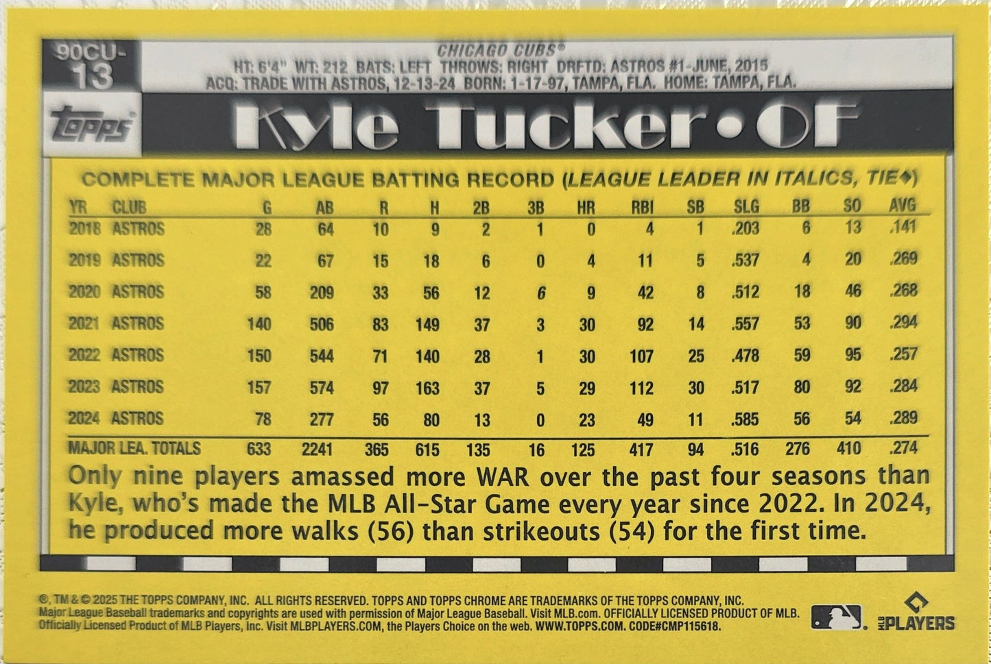Kyle Tucker 2025 Topps Chrome 35th Anniversary #90CU-13