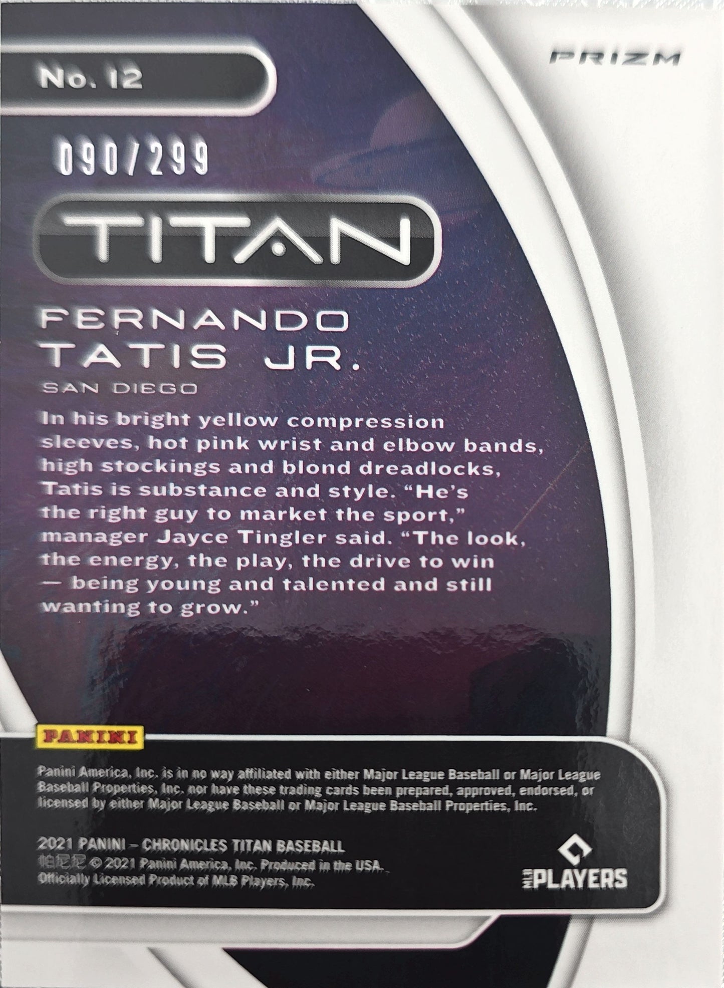Fernando Tatis Jr. 2021 Panini Titan Hyper Prizm #12 /299