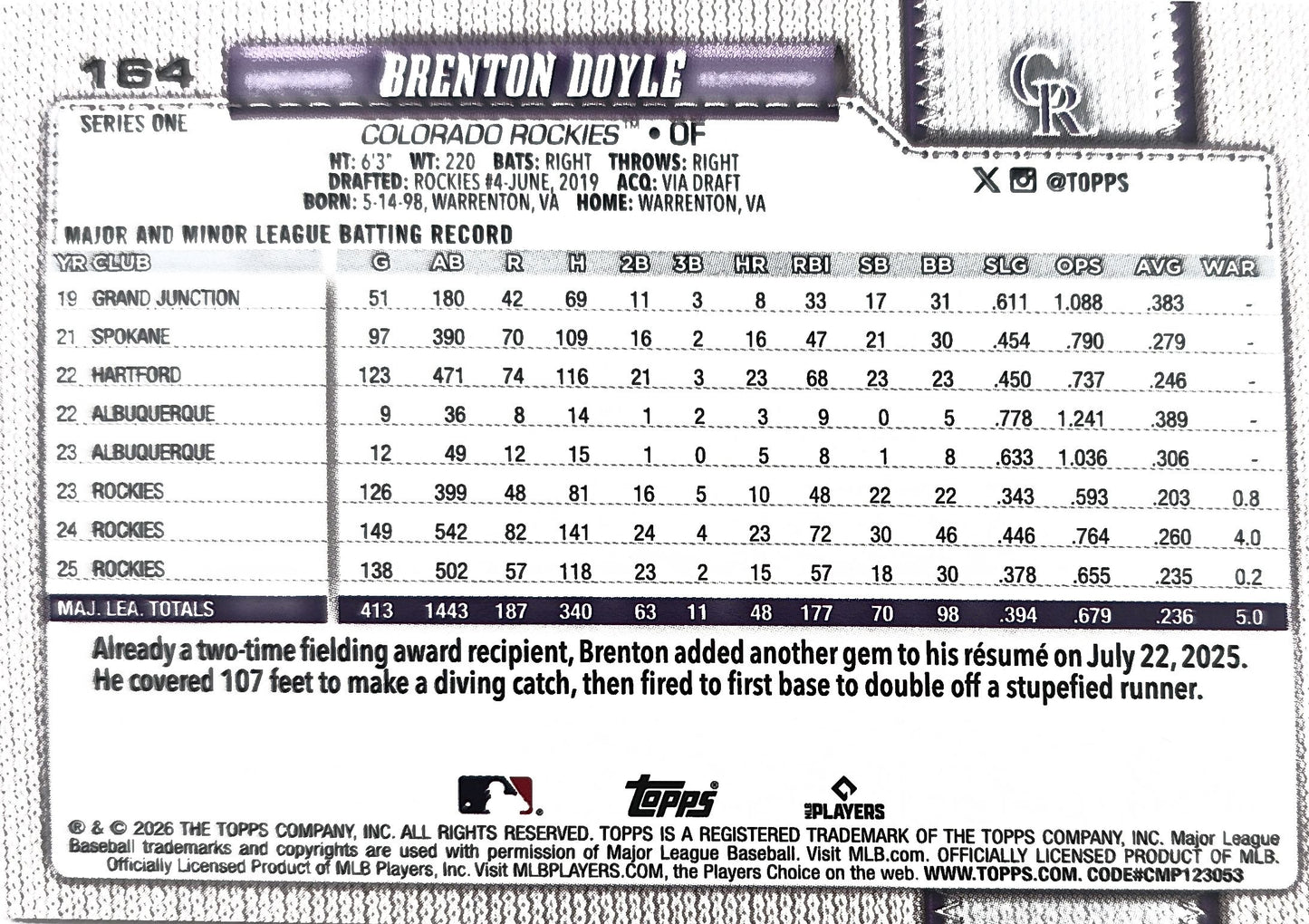Brenton Doyle 2026 Topps 75th Anniversary Sandglitter Foil #164