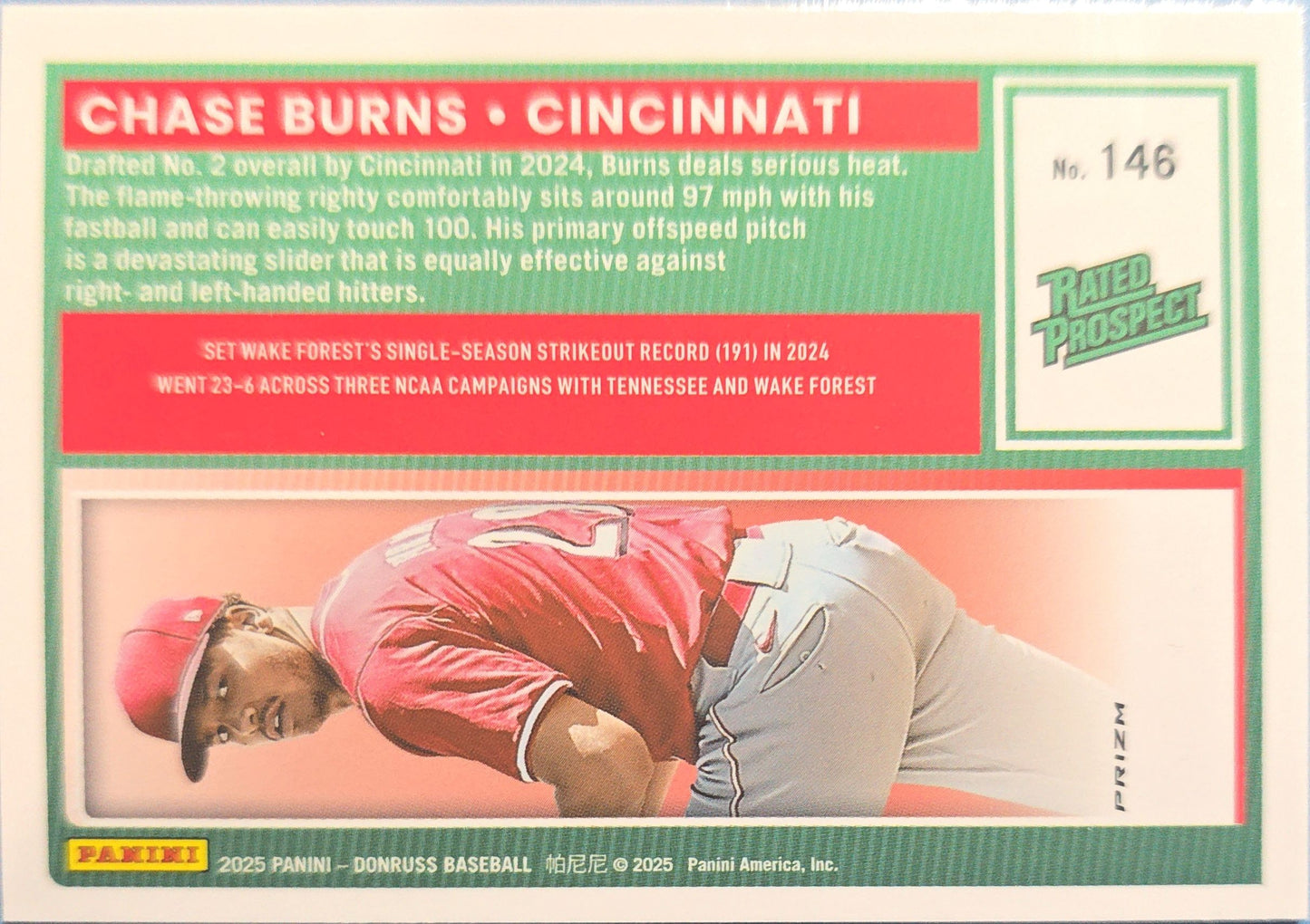 Chase Burns 2025 Donruss Optic Rated Rookie #146 (RC)