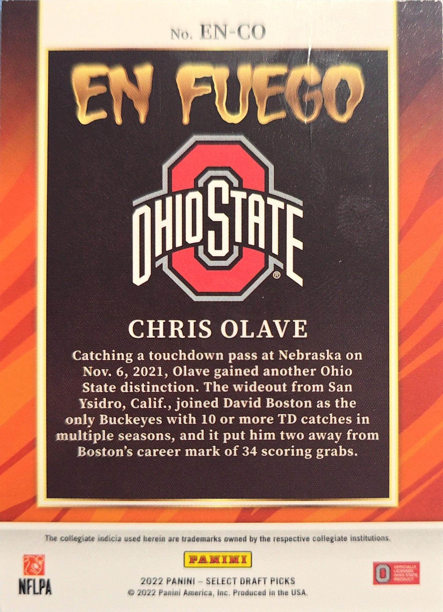 Chris Olave 2022 Panini Select Draft Picks En Fuego Silver #EN-CO