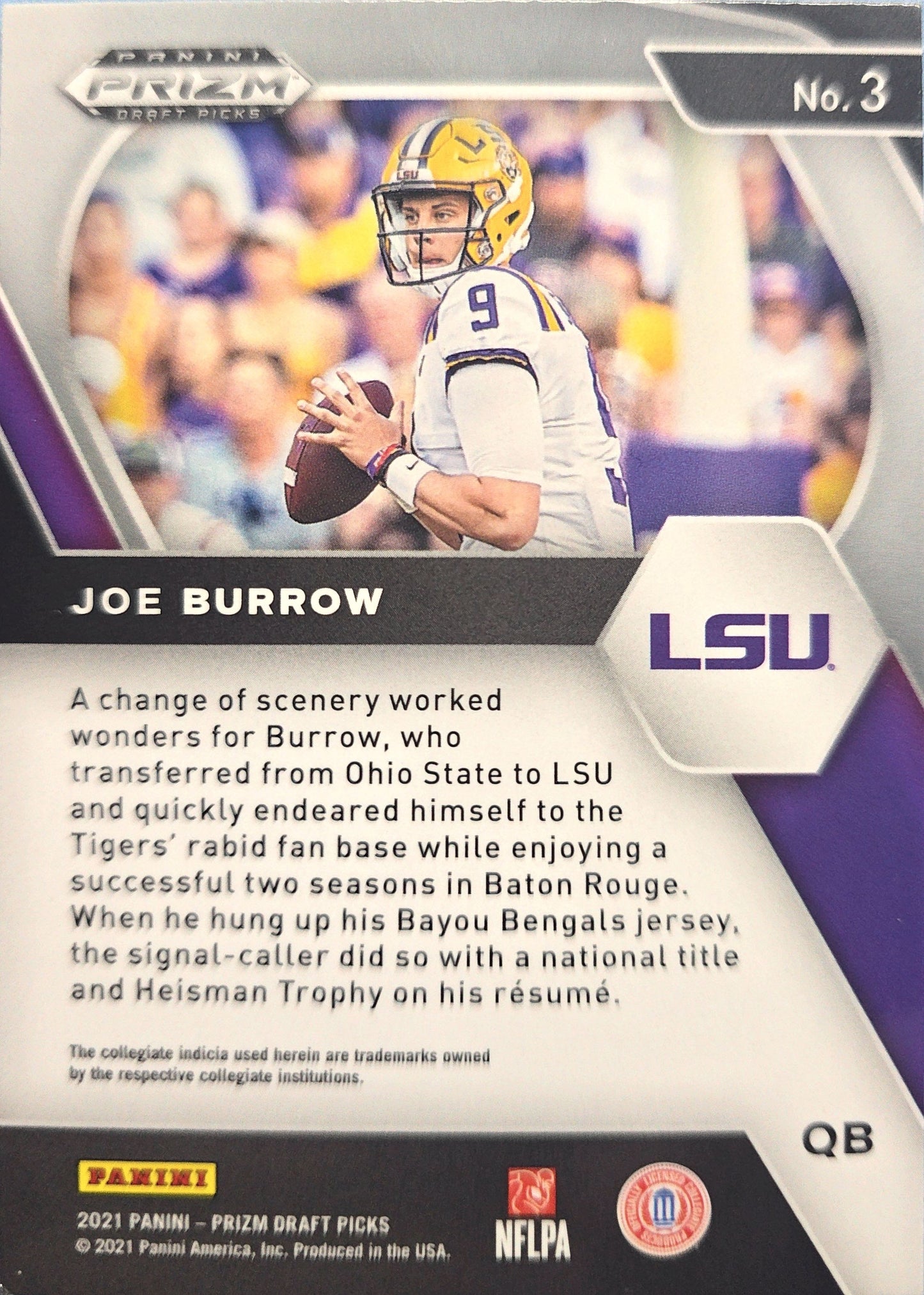 Joe Burrow 2021 Panini Prizm Draft Picks #3 LSU