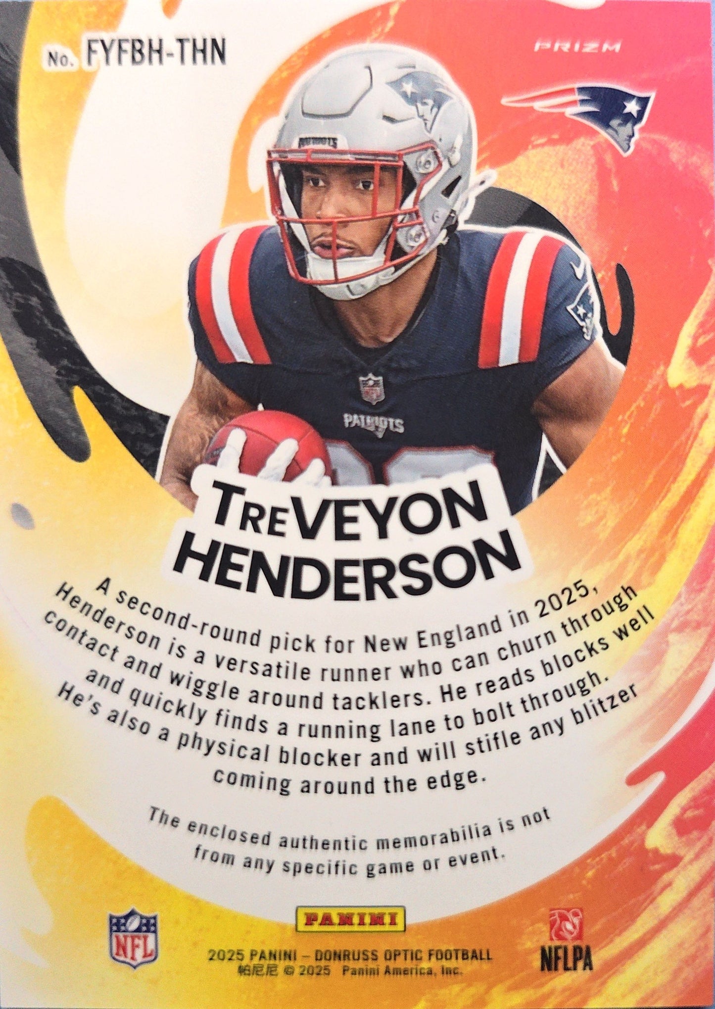 TreVeyon Henderson 2025 Panini Donruss Optic First-Year Fresh Blue Patch #FYFBH-THN