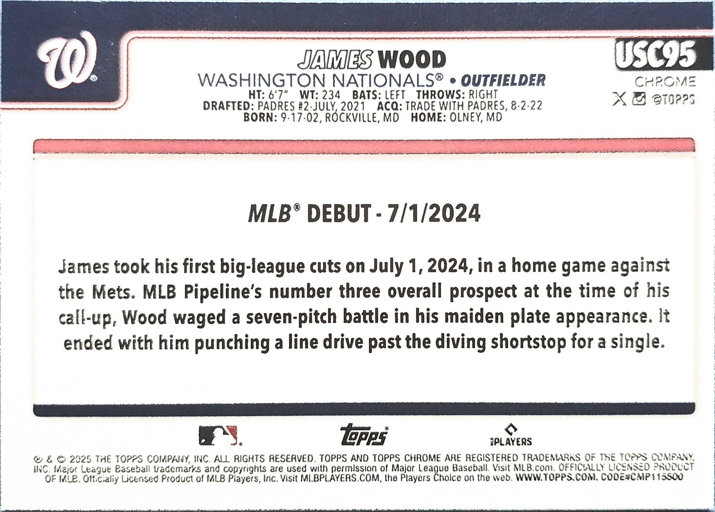 James Wood 2025 Topps Chrome Rookie #USC95 (RC)