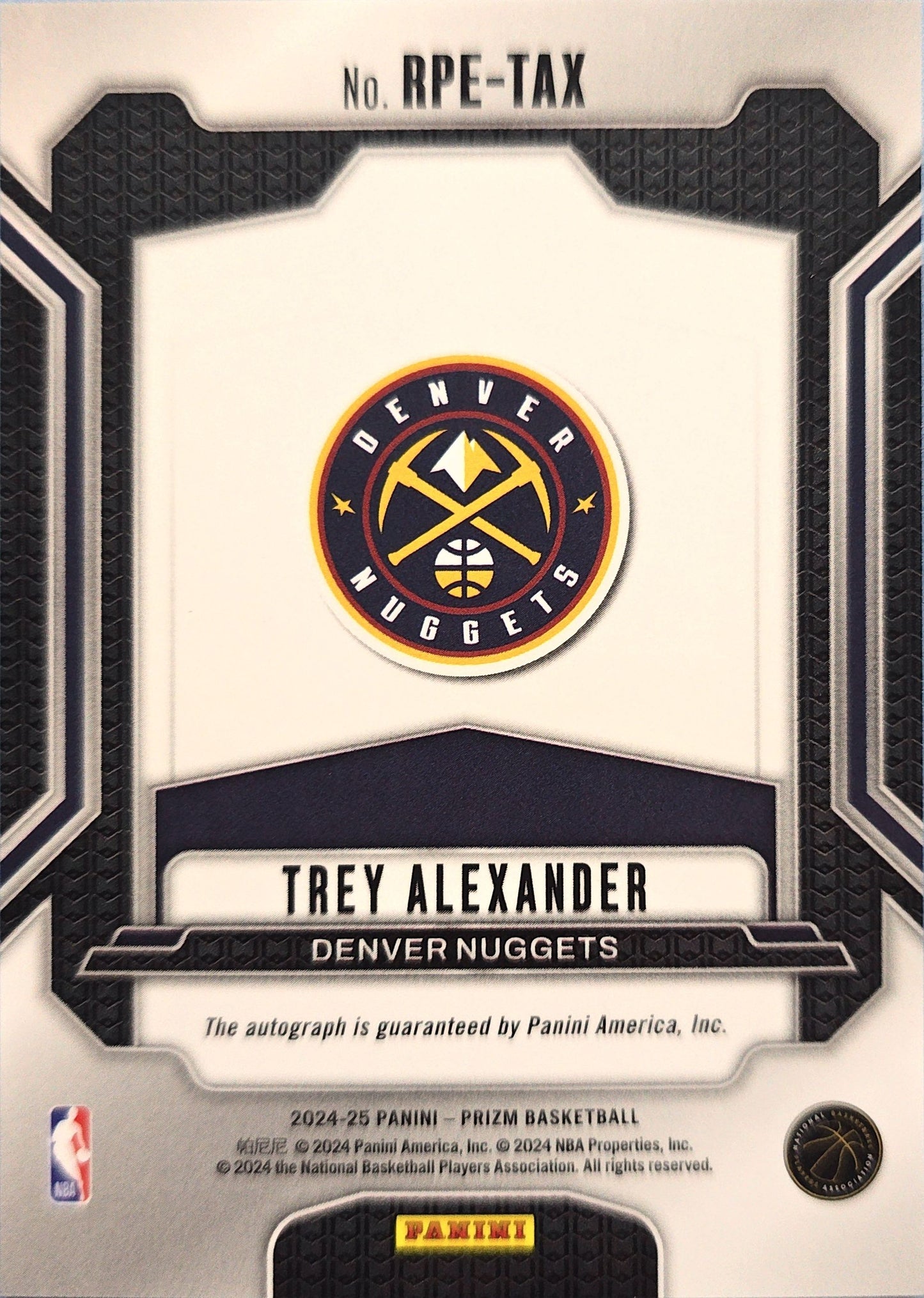 Trey Alexander 2024-2025 Panini Prizm Rookie Penmanship #RPE-TAX Auto (RC)