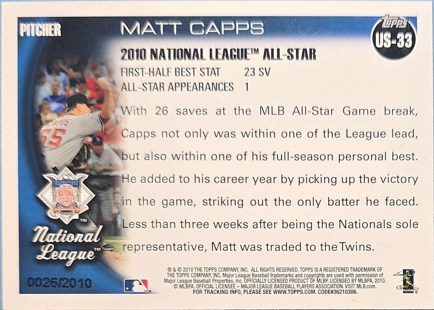 Matt Capps 2010 Topps All-Star Gold #US-33 /2010