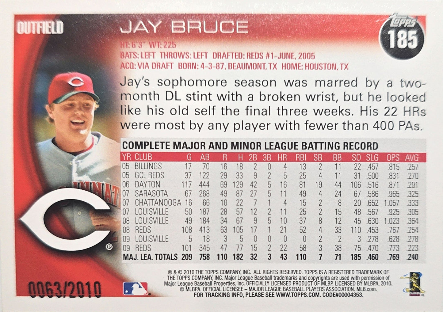 Jay Bruce 2010 Topps Opening Day Blue #185 /2010