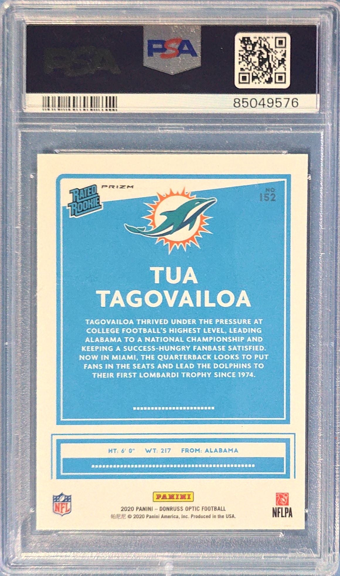 Tua Tagovailoa 2020 Panini Donruss Optic Purple Shock #152 PSA 9