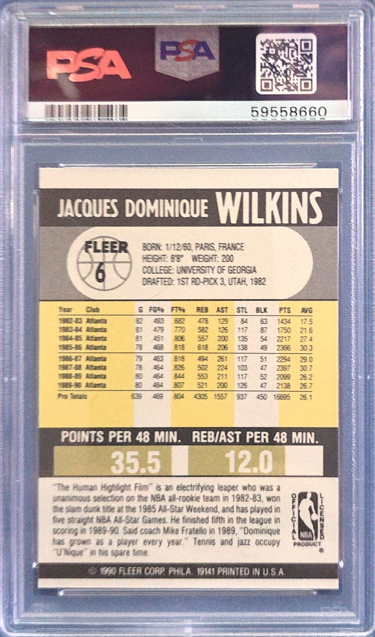 Dominique Wilkins 1990 Fleer #6 PSA 8