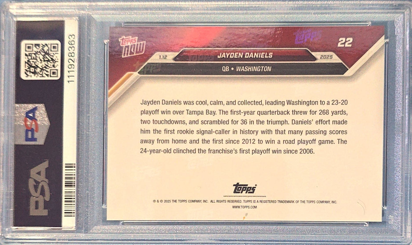 Jayden Daniels 2025 Topps Now Rookie #22 (RC) PSA 8 Cert x63