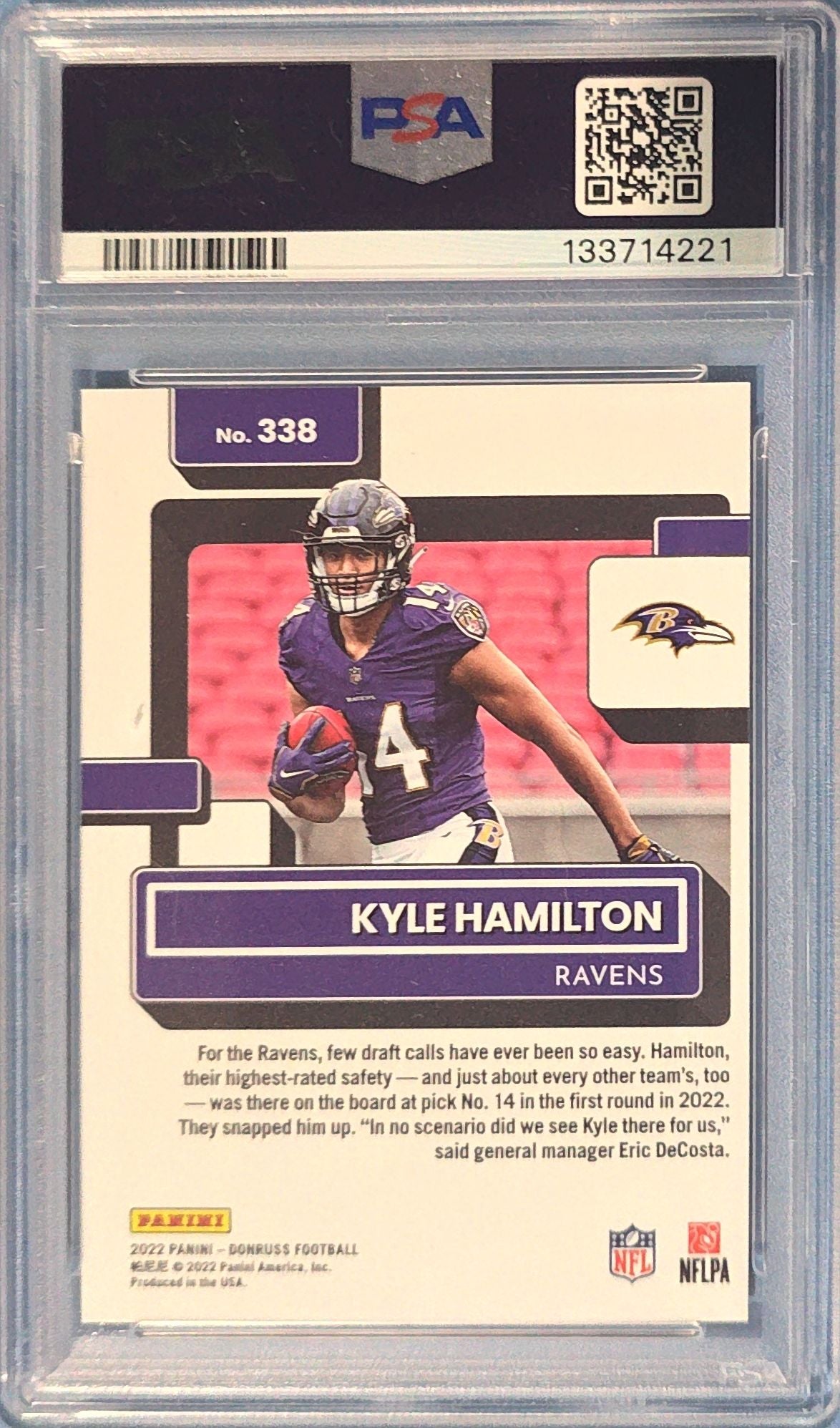 Kyle Hamilton 2022 Panini Donruss Press Proof Premium Rated Rookie #338 (RC) PSA 7