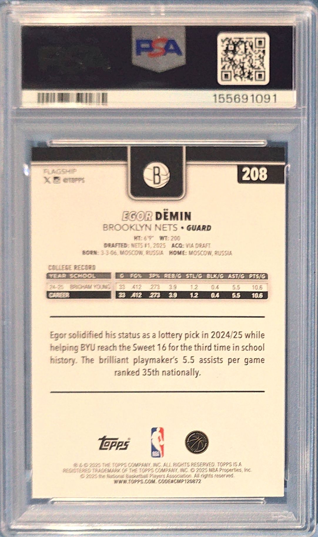 Egor Demin 2025 Topps Rookie #208 (RC) PSA 8