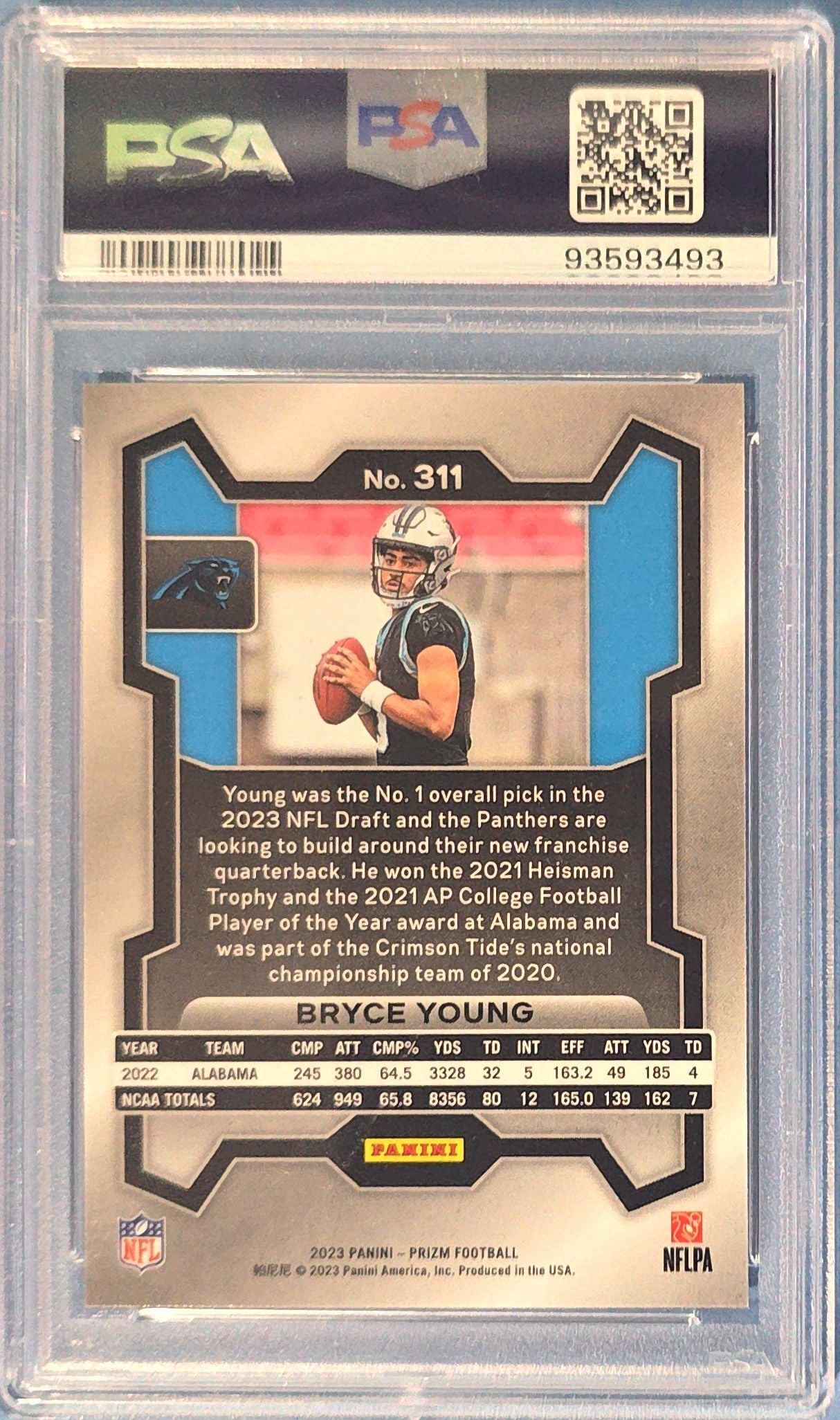 Bryce Young 2023 Panini Prizm Rookie #311 (RC) PSA 8 Cert x93