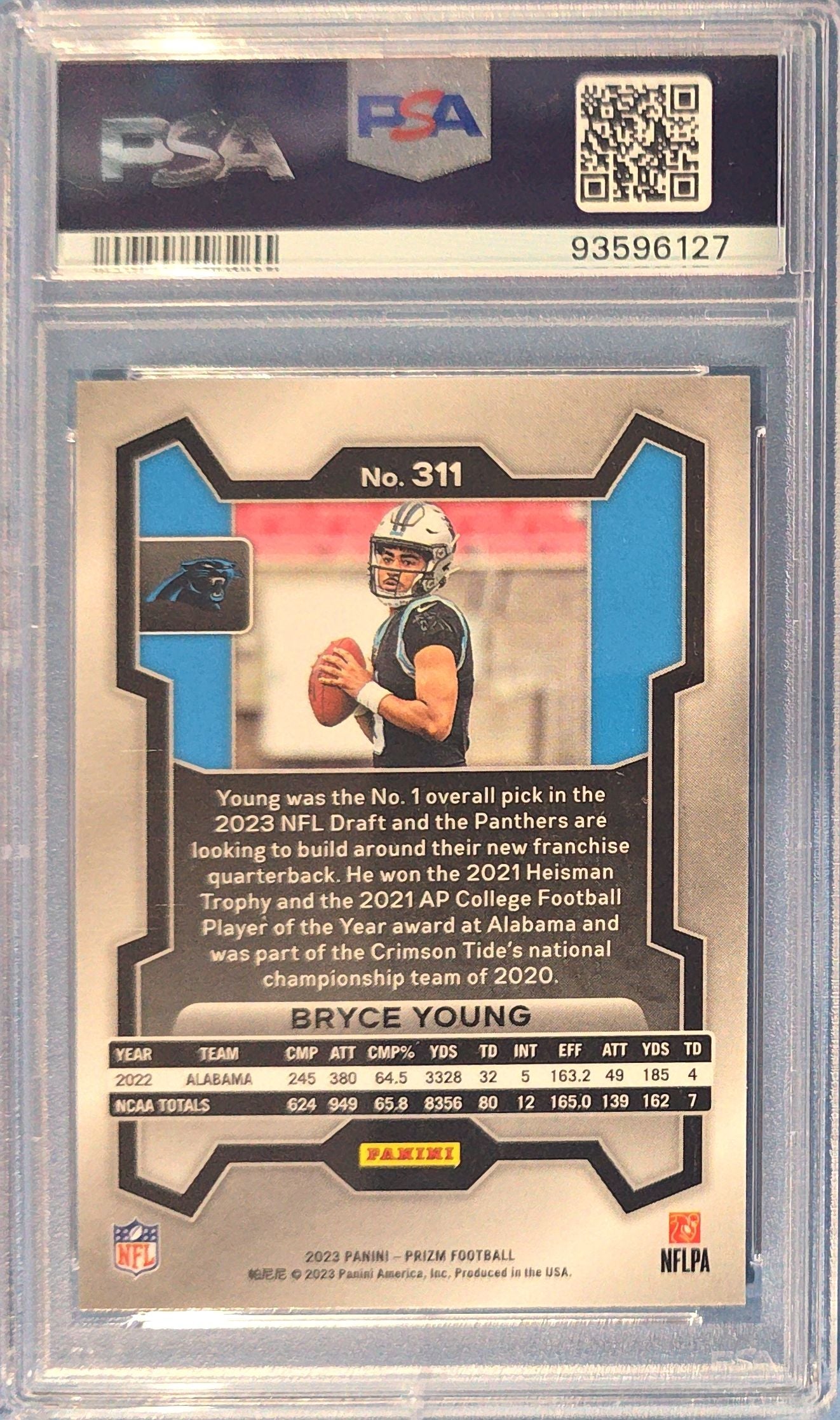 Bryce Young 2023 Panini Prizm Rookie #311 (RC) PSA 8 Cert x27