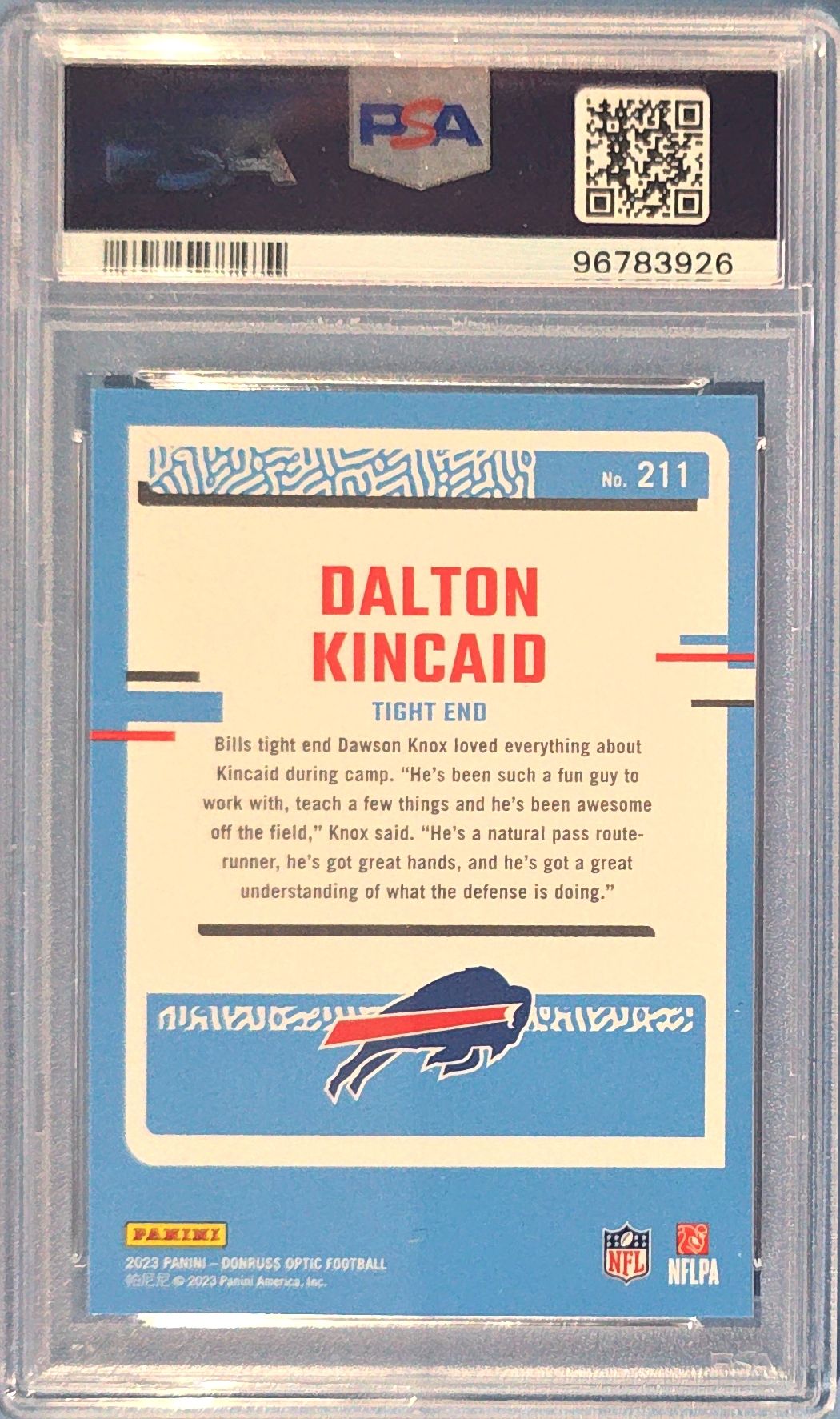 Dalton Kincaid 2023 Panini Donruss Optic Rated Rookie #211 (RC) PSA 7