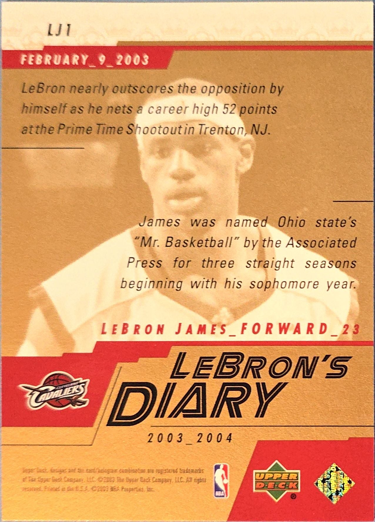 LeBron James 2003-2004 Upper Deck LeBron's Diary #LJ1