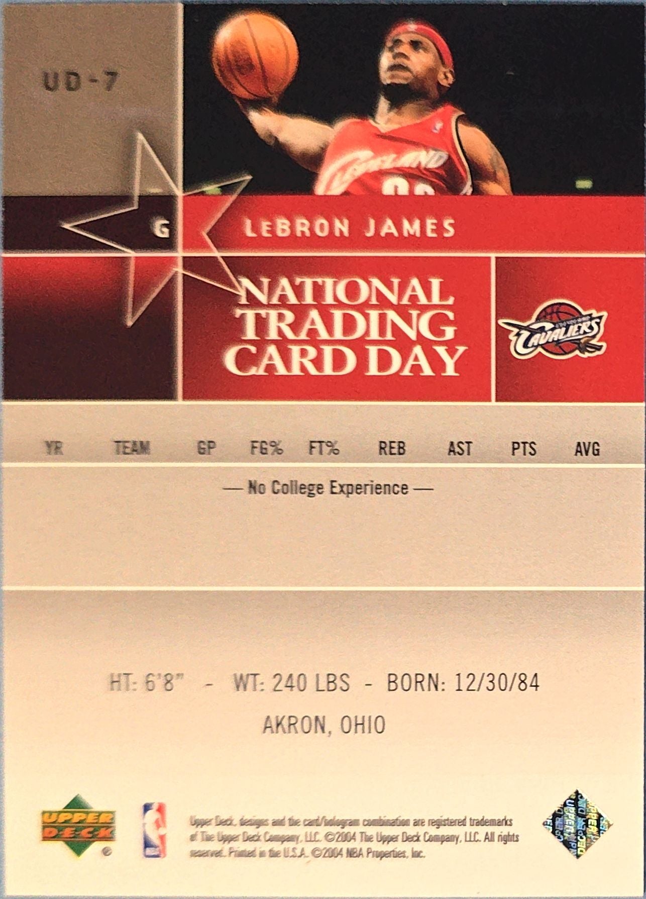 LeBron James 2004 Upper Deck National Trading Card Day #UD-7