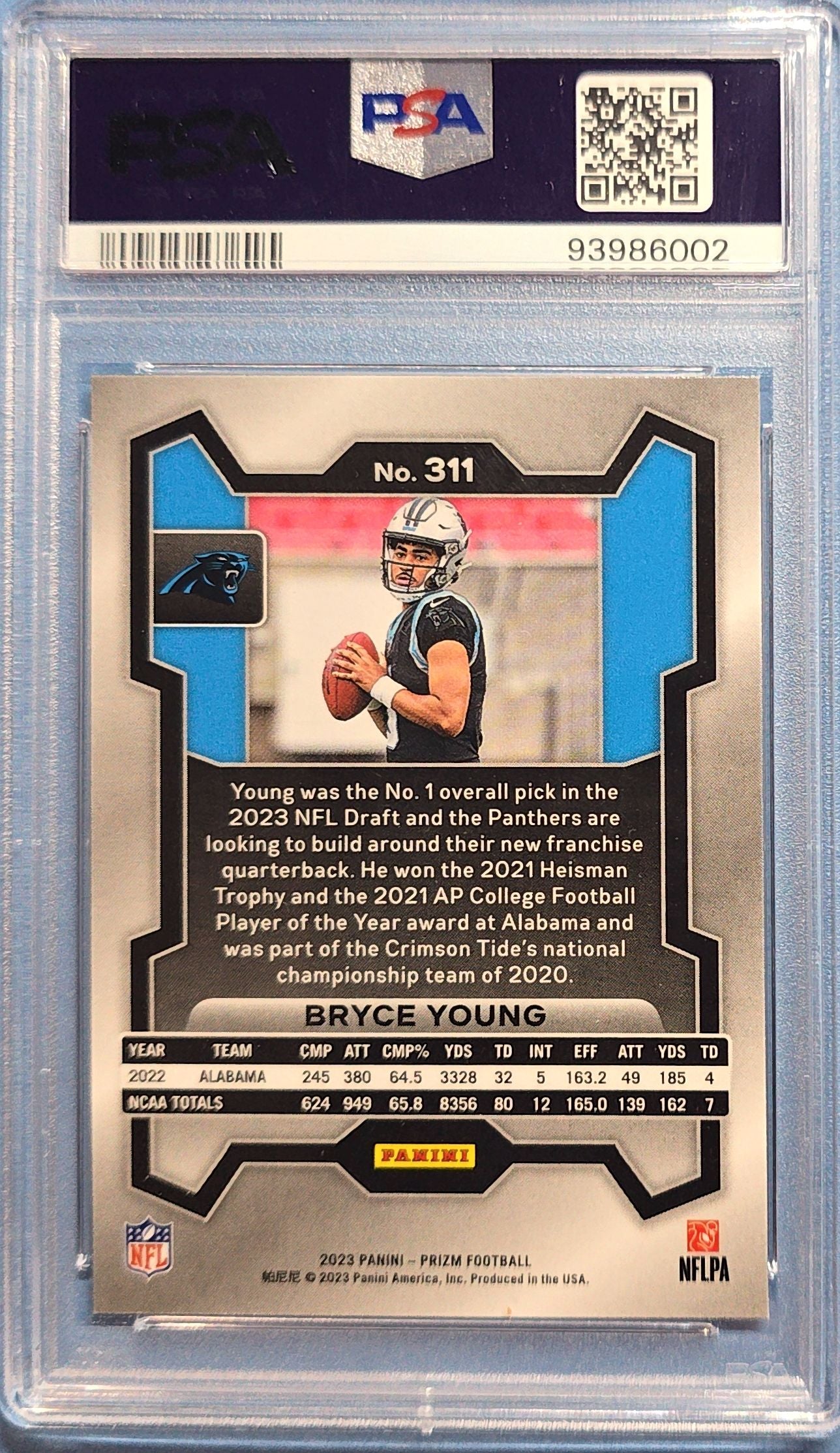 Bryce Young 2023 Panini Prizm Rookie #311 (RC) PSA 8 Cert x02