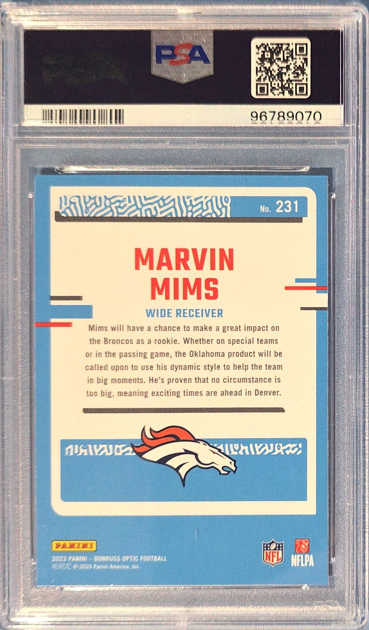 Marvin Mims 2023 Panini Donruss Optic Rated Rookie #231 (RC) PSA 9