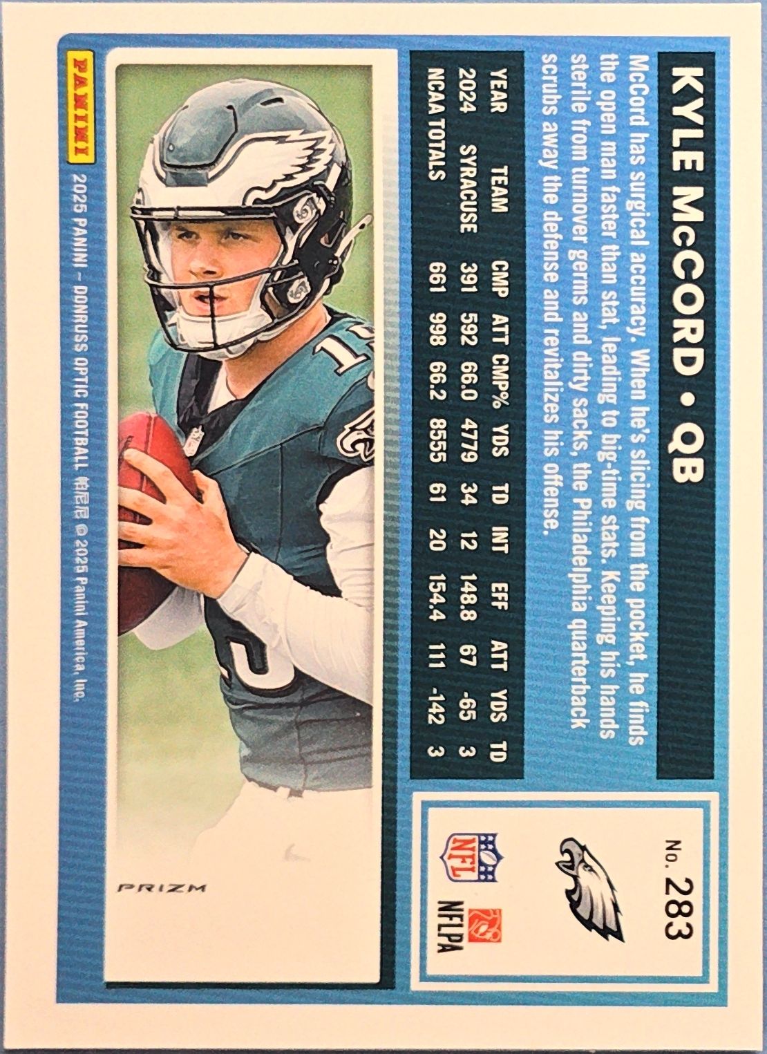 Kyle McCord 2025 Panini Donruss Optic Rated Rookie Blue Scope Prizm #283 (RC)