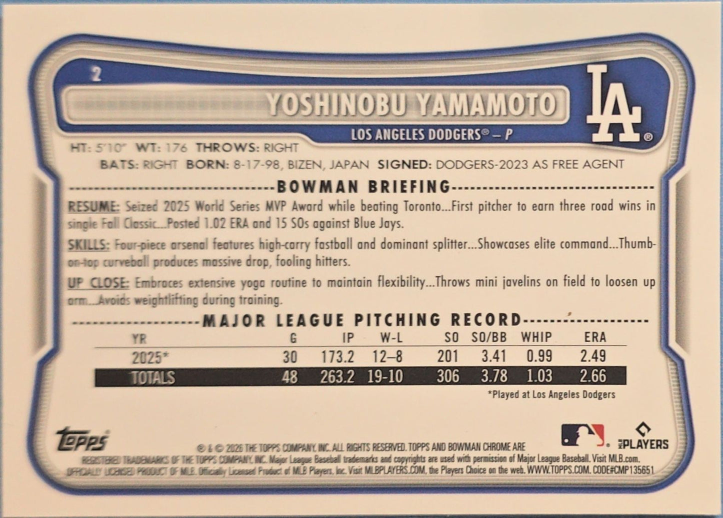 Yoshinobu Yamamoto 2026 Bowman Chrome Mojo Refractor #2