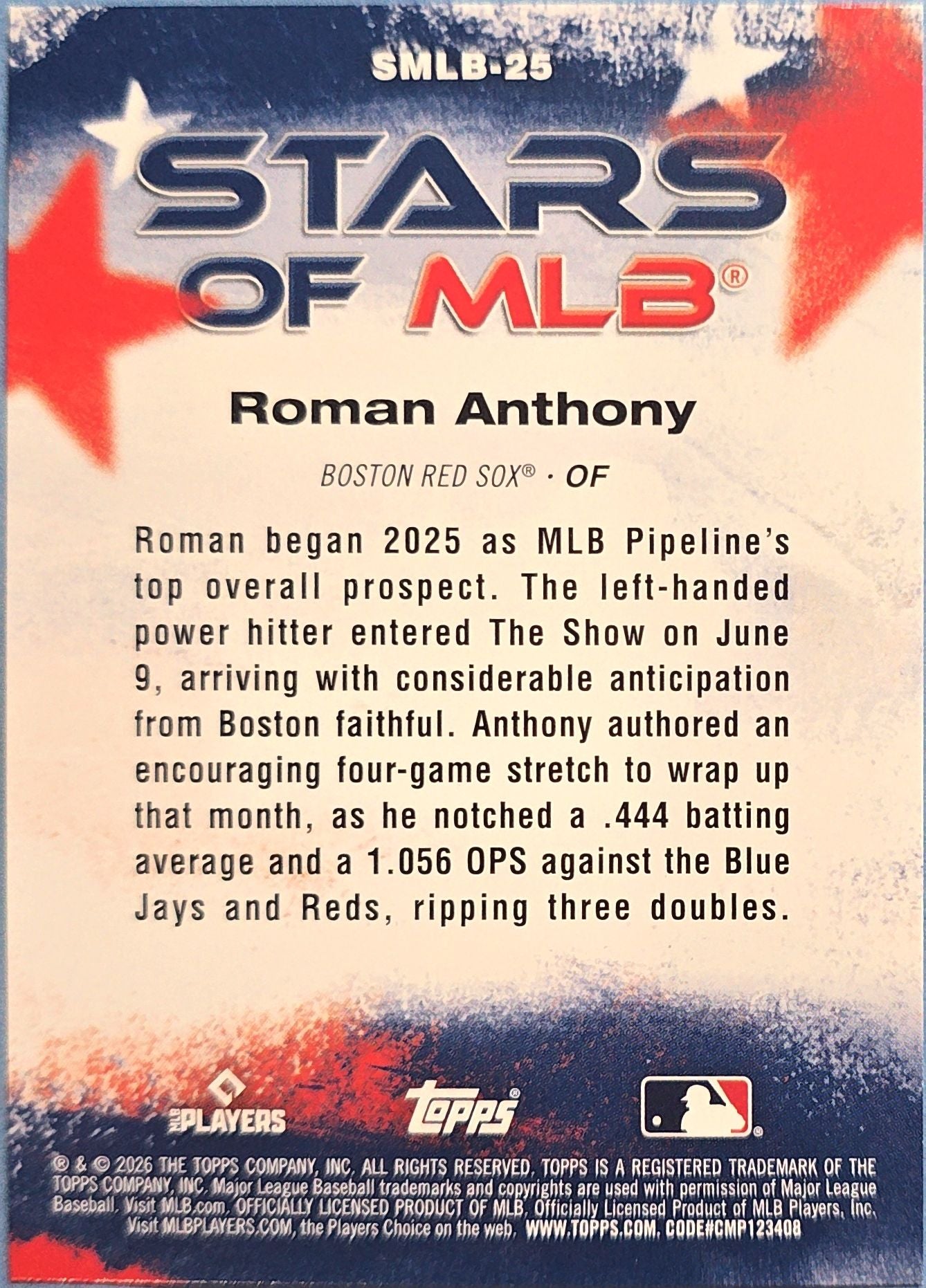 Roman Anthony 2026 Topps Stars of the MLB Rookie #SMLB-25 (RC)