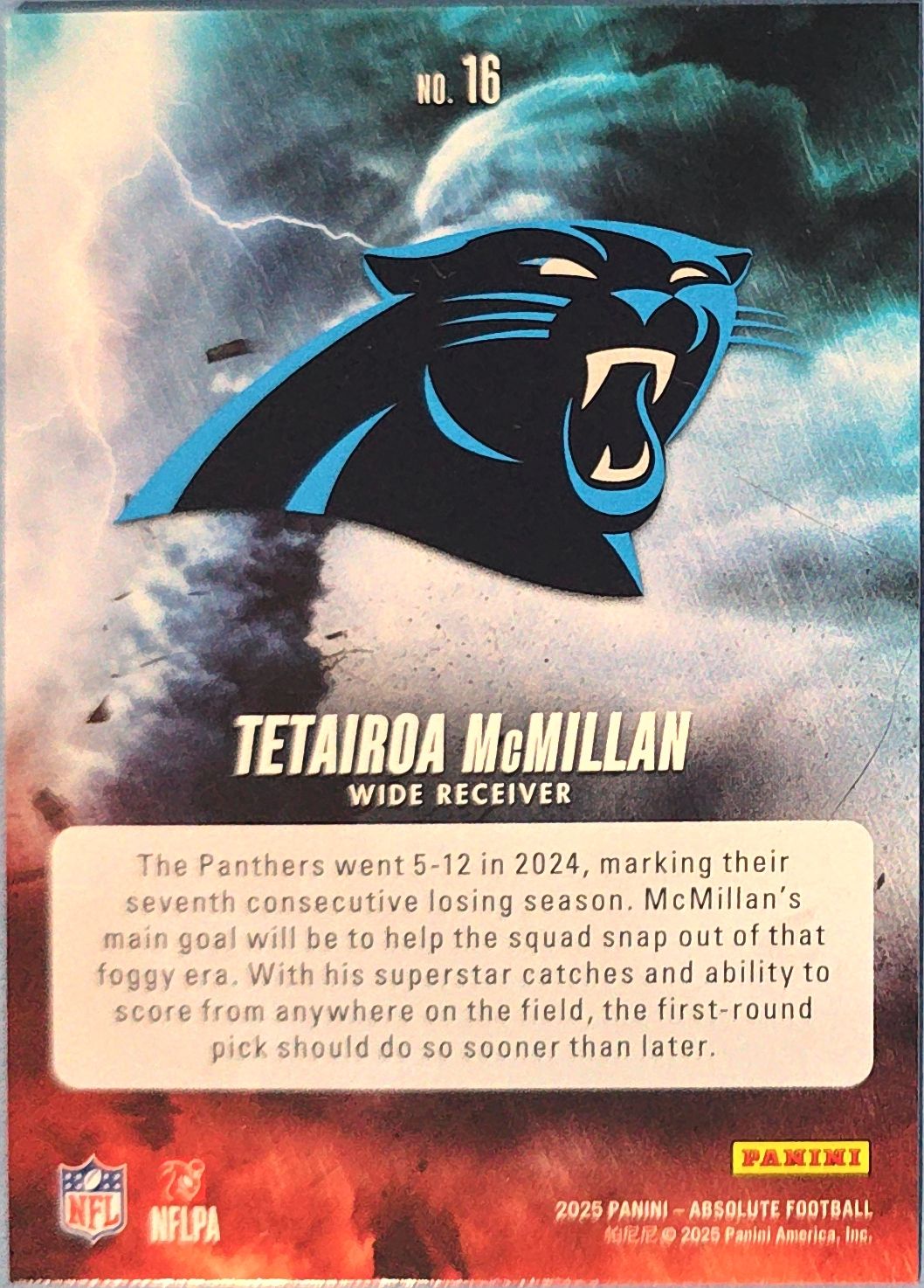 Tetairoa McMillan 2025 Panini Absolute - By Storm Rookie #16 (RC)
