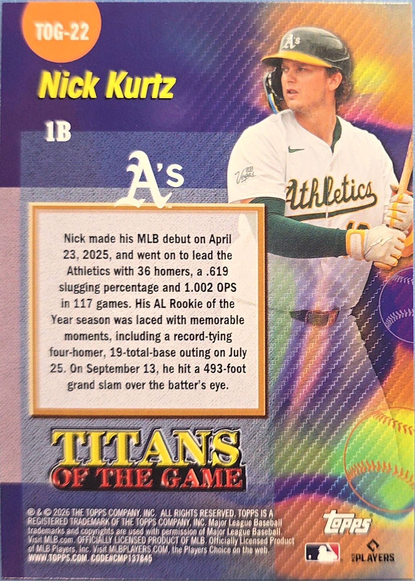 Nick Kurtz 2026 Topps Titans of the Game #TOG-22