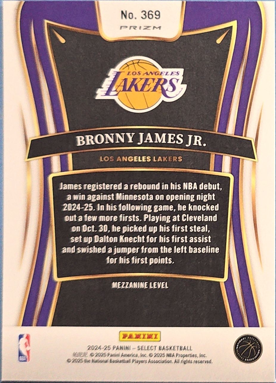 Bronny James 2024-25 Panini Select Mezzanine Blue Prizm Rookie #369 (RC)