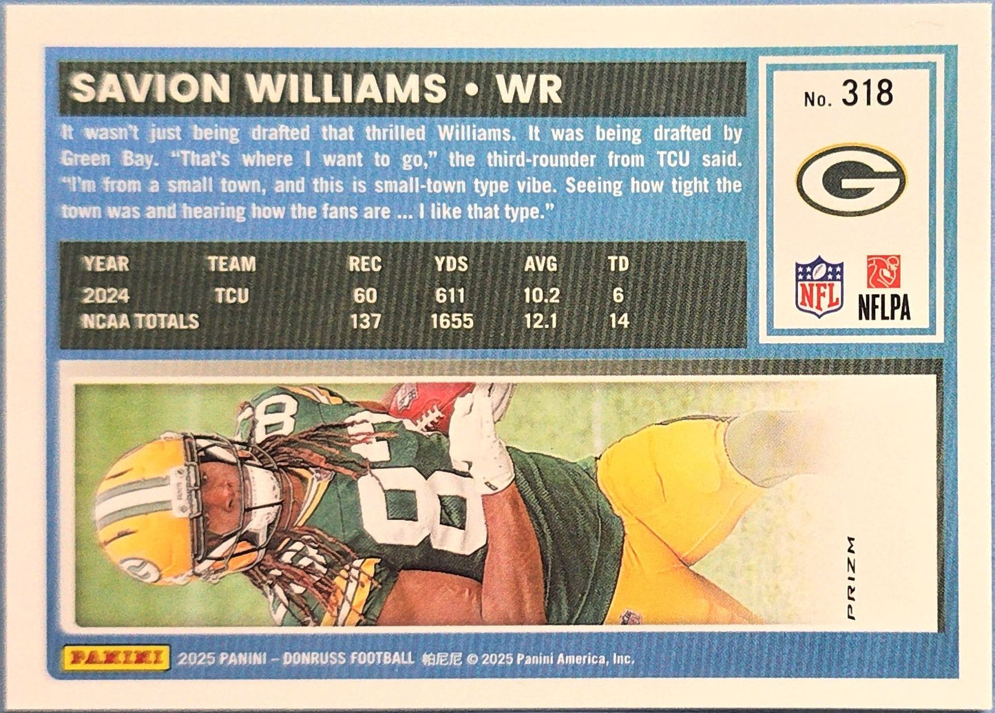 Savion Williams 2025 Panini Donruss Optic Rated Rookie Blue Scope Prizm #318 (RC)