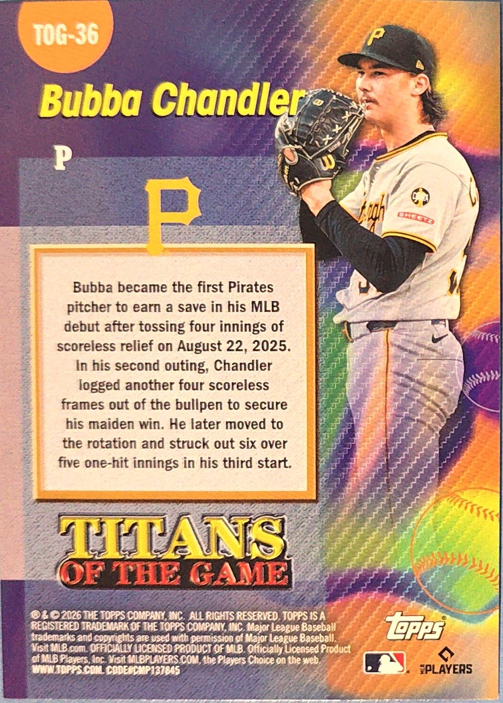 Bubba Chandler 2026 Topps Titans of the Game Rookie #TOG-36 (RC)