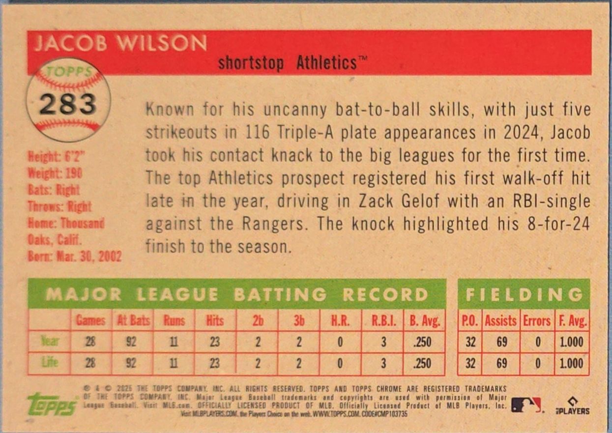 Jacob Wilson 2025 Topps Chrome Platinum Rookie #283 (RC)