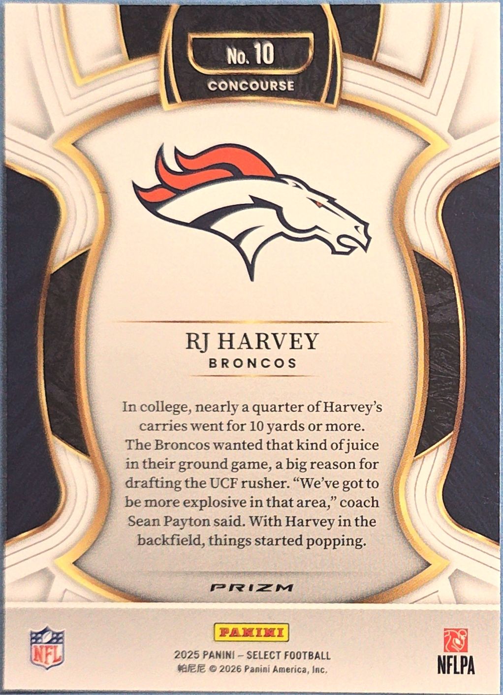 RJ Harvey 2025 Panini Select - Concourse Silver Prizm Rookie #10 (RC)