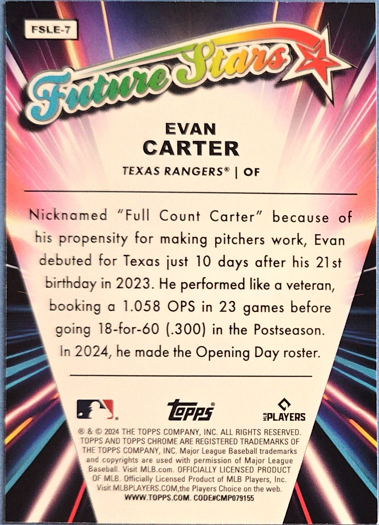 Evan Carter 2024 Topps Chrome Logofractor Future Stars Rookie #FSLE-7 (RC)