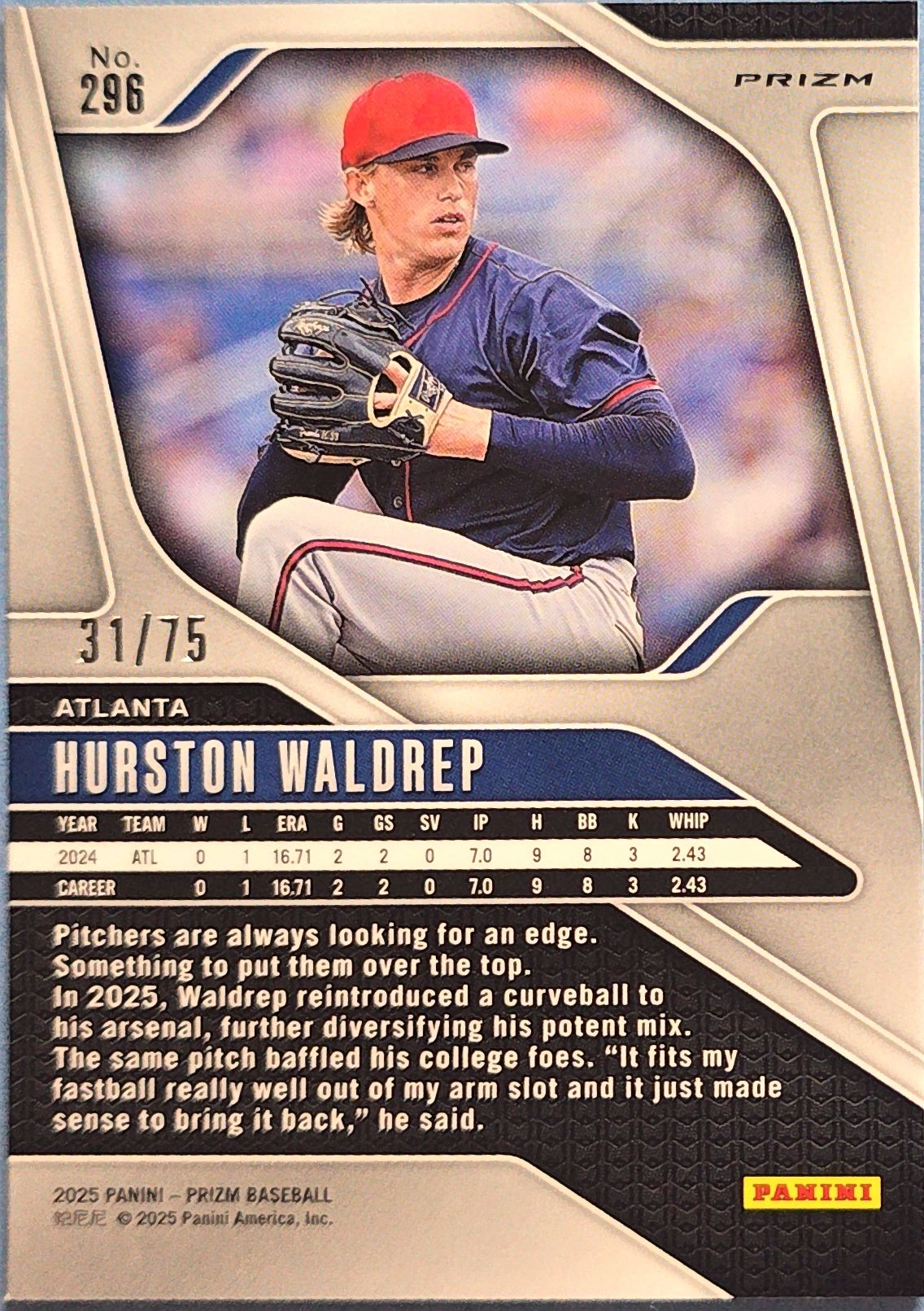 Hurston Waldrep 2025 Panini Prizm Green #296 /75