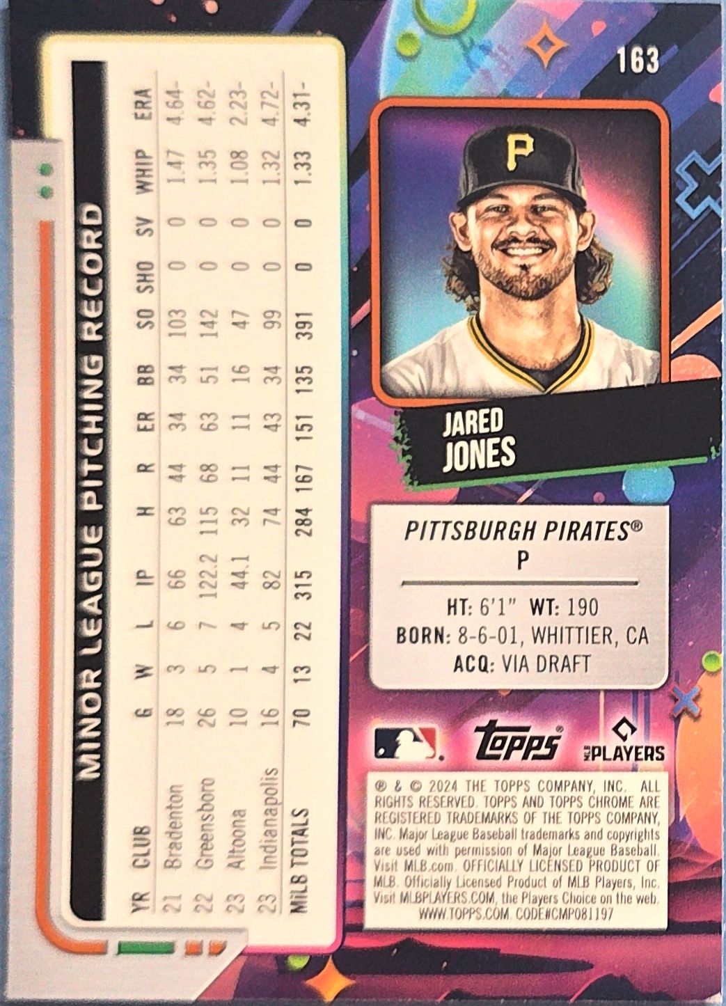 Jared Jones 2024 Topps Cosmic Chrome Rookie #163 (RC)