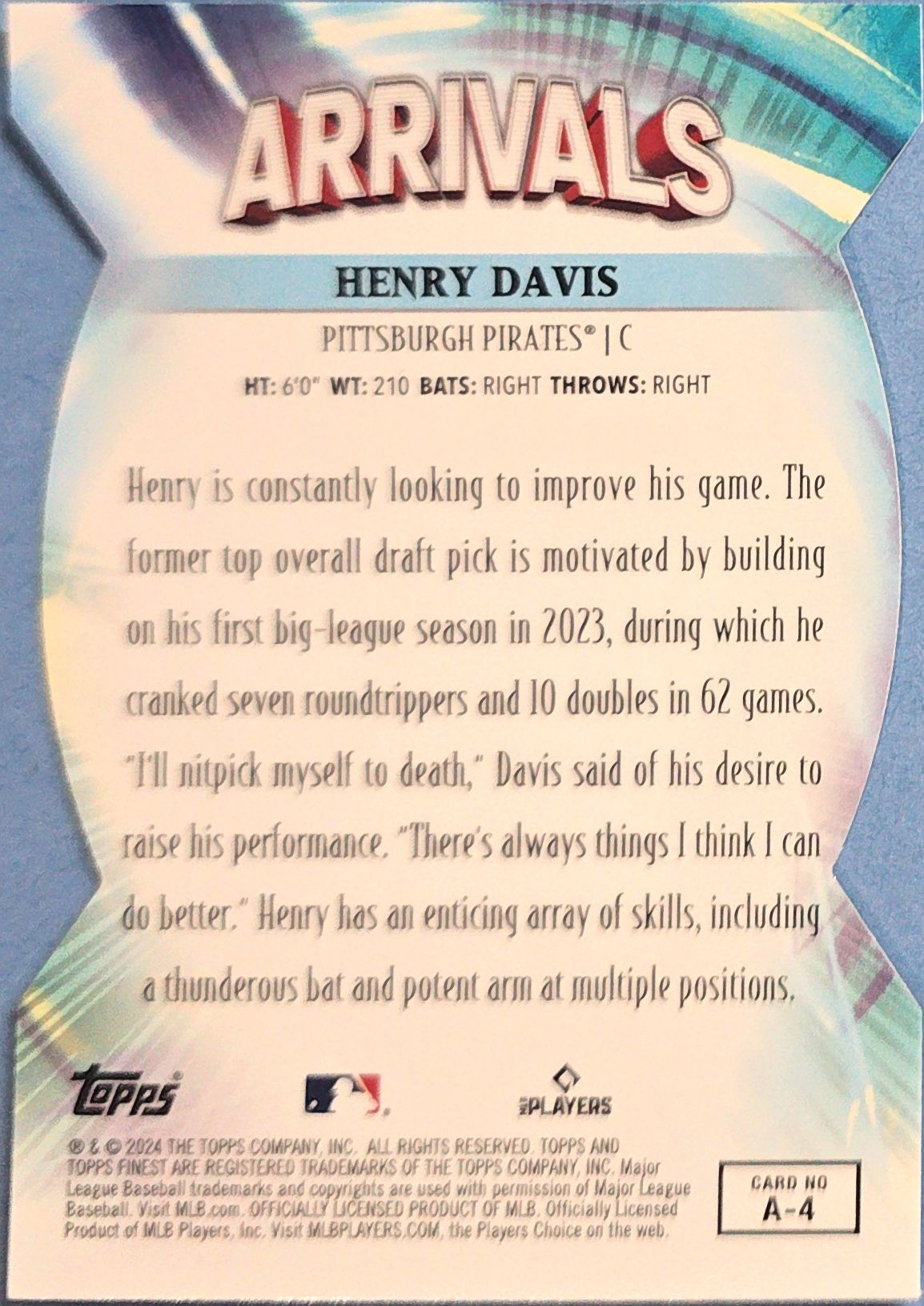 Henry Davis 2024 Topps Finest Arrivals Rookie #A-4 (RC)