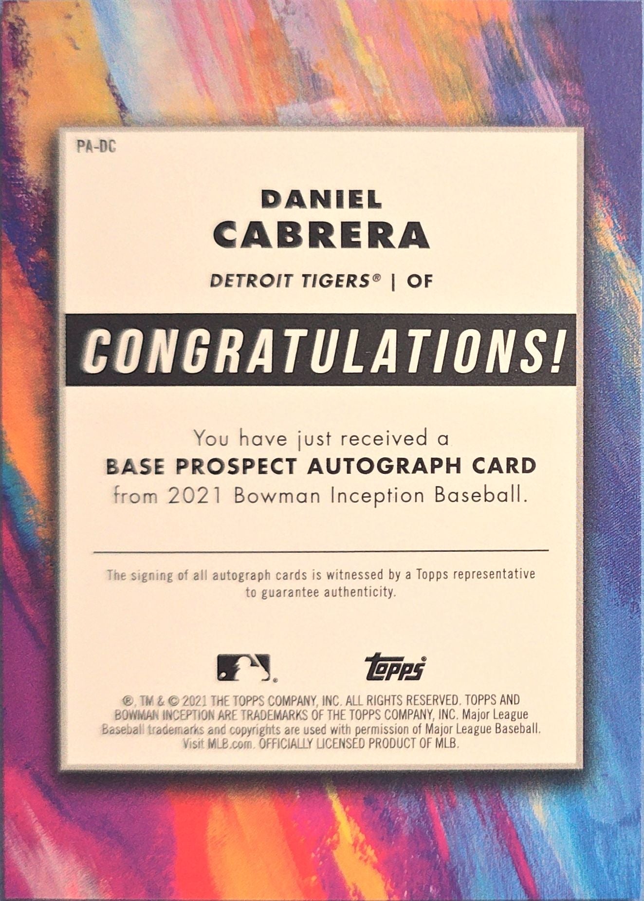 Daniel Cabrera 2021 Topps Inception Autographs #PA-DC Auto /600
