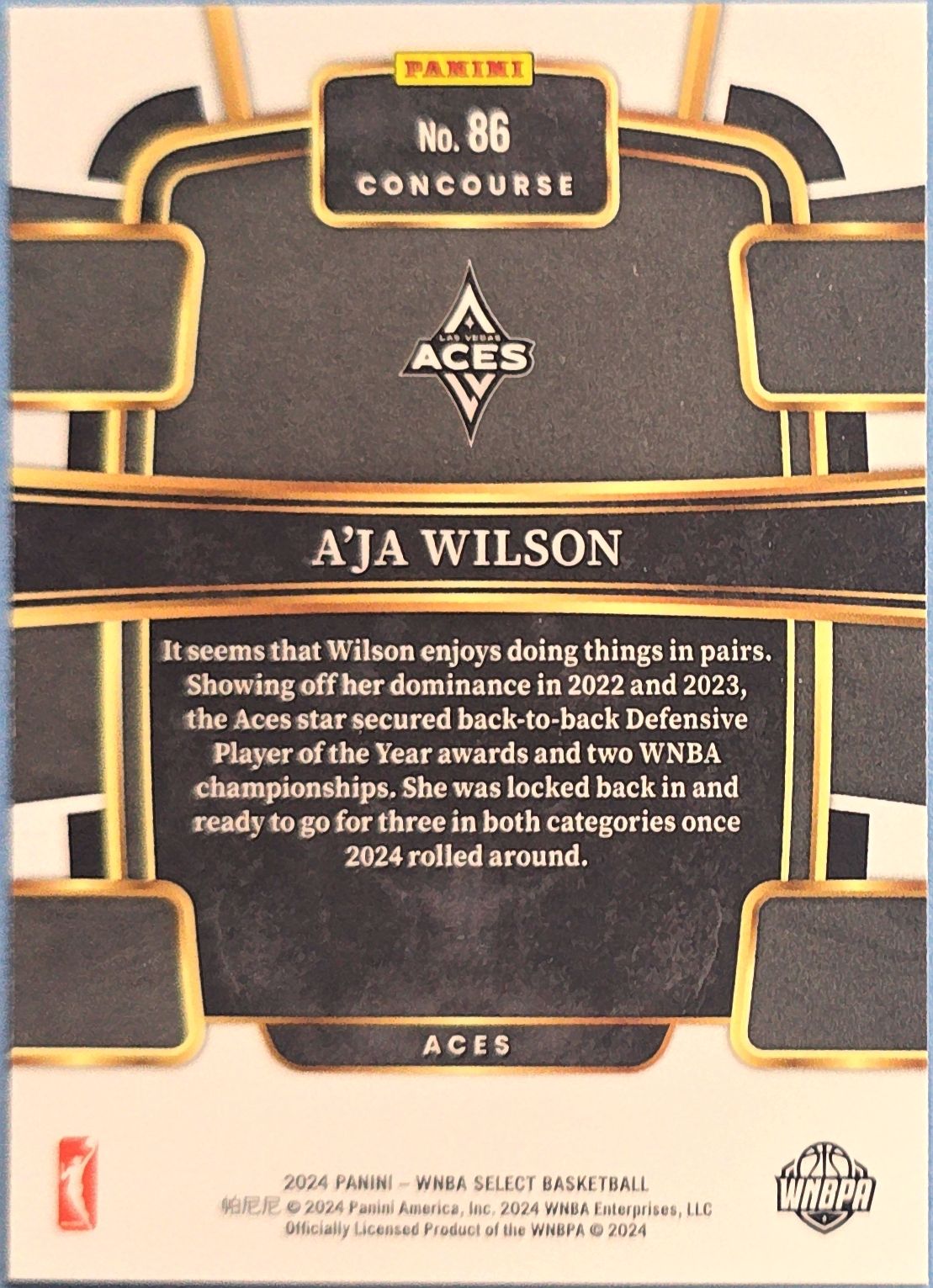 A'ja Wilson 2024 Panini Select WNBA Concourse #86