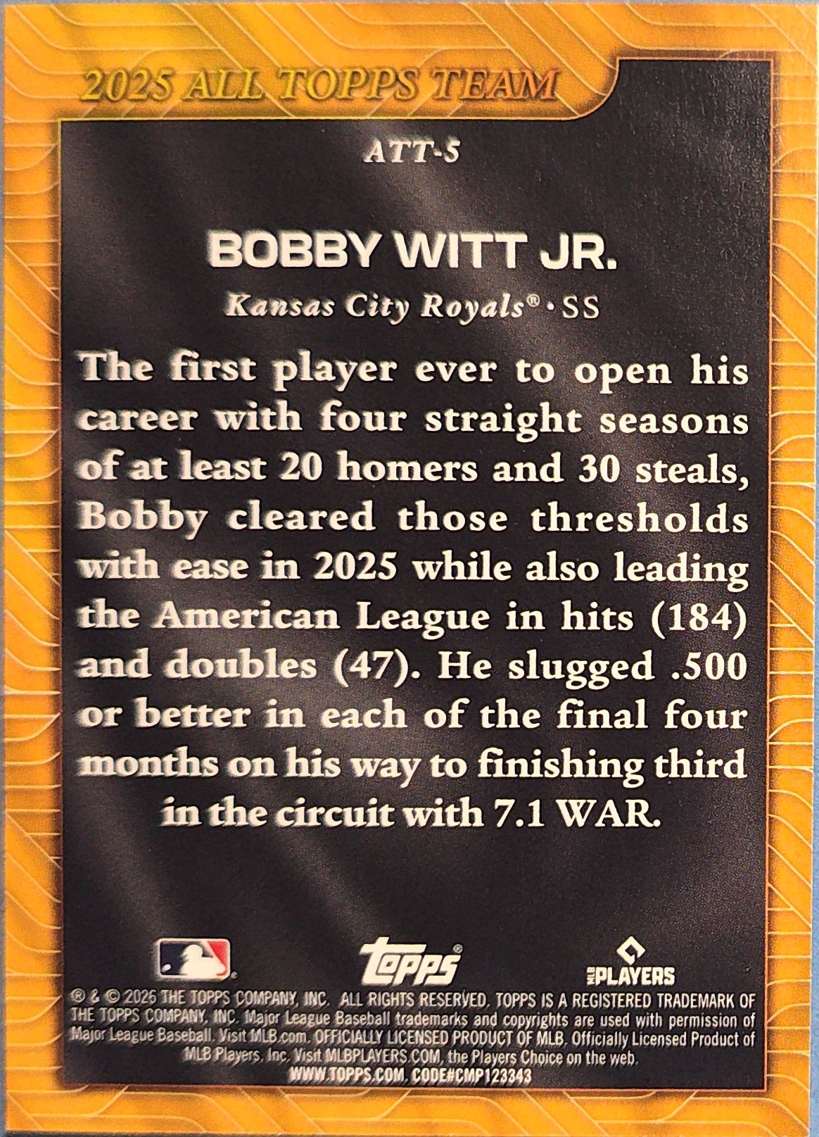 Bobby Witt Jr. 2026 Topps Series 1- 2025 All Topps Team #ATT-5