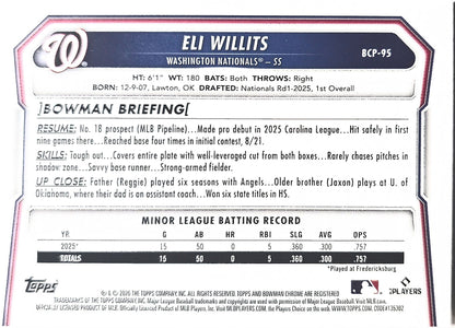 Eli Willits 2026 Bowman Chrome Prospect Speckle Refractor BCP-95