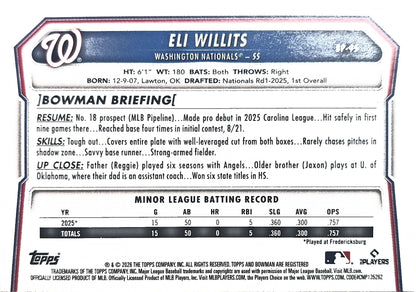 Eli Willits 2026 Bowman Prospects Blue Pattern Parallel /150 BP-95