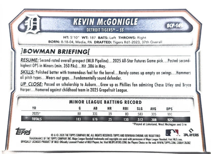 Kevin McGonigle 2026 Bowman Chrome Prospect Speckle Refractor BCP-145