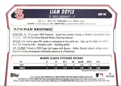 Liam Doyle 2025 Bowman Chrome Mini Diamond Refractor BCP-10